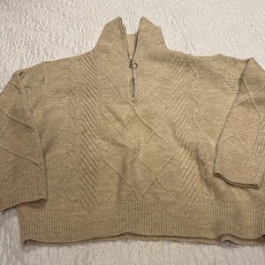 Pink Lily Tan Cable Knit Sweater